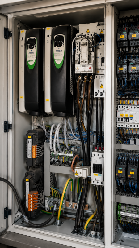 Intervention sur armoire électrique avec variateurs Emerson